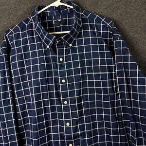 Lands End Windowpane Shirt No Iron Twill Traditional Fit Mens 4XL Blue Preppy